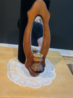 Wooden Wall Mirror with Candle Holder - Brown